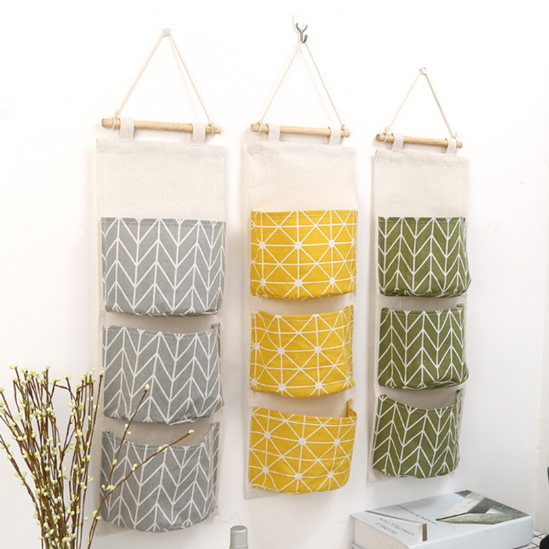 Linen Bag Bulk - 1pc três bolsos pendurado saco de